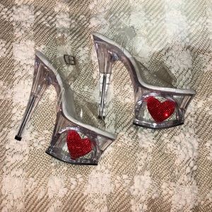 Pleaser Dancer Stripper Platform Shoes Rhinestone Heart (size 6)